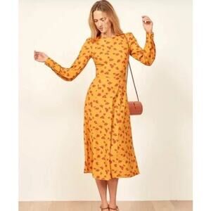REFORMATION Josephine Midi Dress Floral Puff Long Sleeve Crew Neck Maxi, Amelia